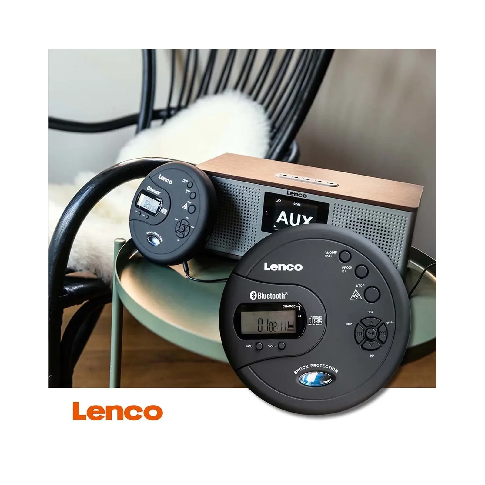 LENCO CD-300BK - Darbeye dayanıklı taşınabilir Bluetooth® CD-MP3 çalar