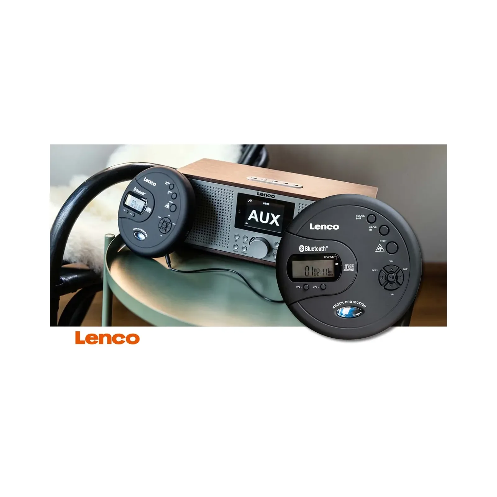 LENCO CD-300BK - Darbeye dayanıklı taşınabilir Bluetooth® CD-MP3 çalar