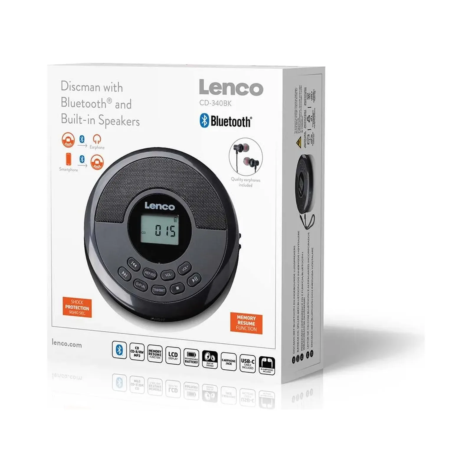 Lenco CD-340BK - Bluetooth ve dahili hoparlörlü taşınabilir CD/MP3 çalar