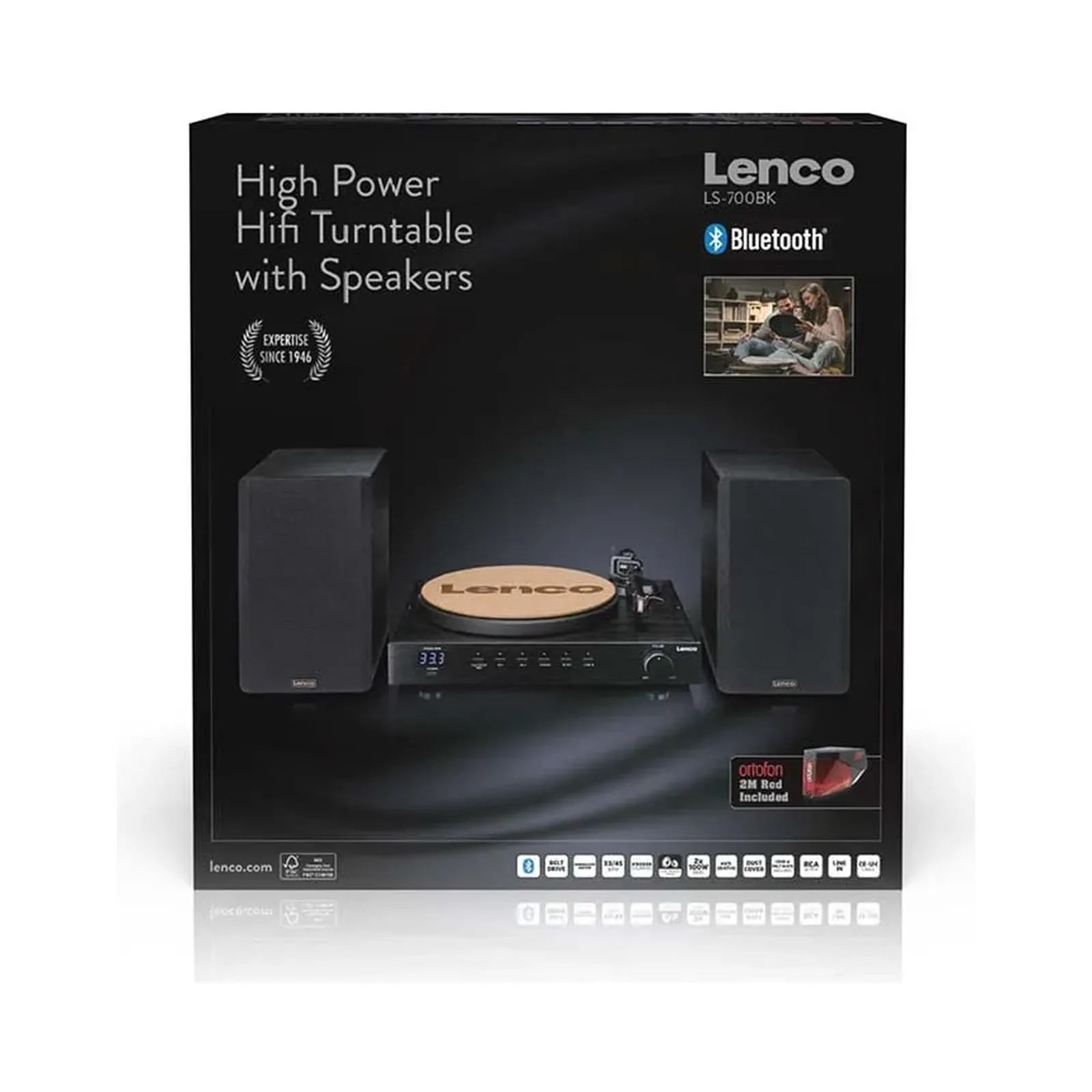 LENCO LS-700BK - Hoparlörlü, Bluetooth® özellikli ve Ortofon 2M Red pikaplı yüksek güçlü HiFi plak çalar