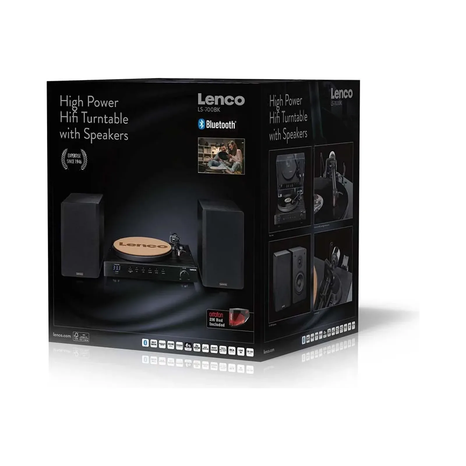 LENCO LS-700BK - Hoparlörlü, Bluetooth® özellikli ve Ortofon 2M Red pikaplı yüksek güçlü HiFi plak çalar