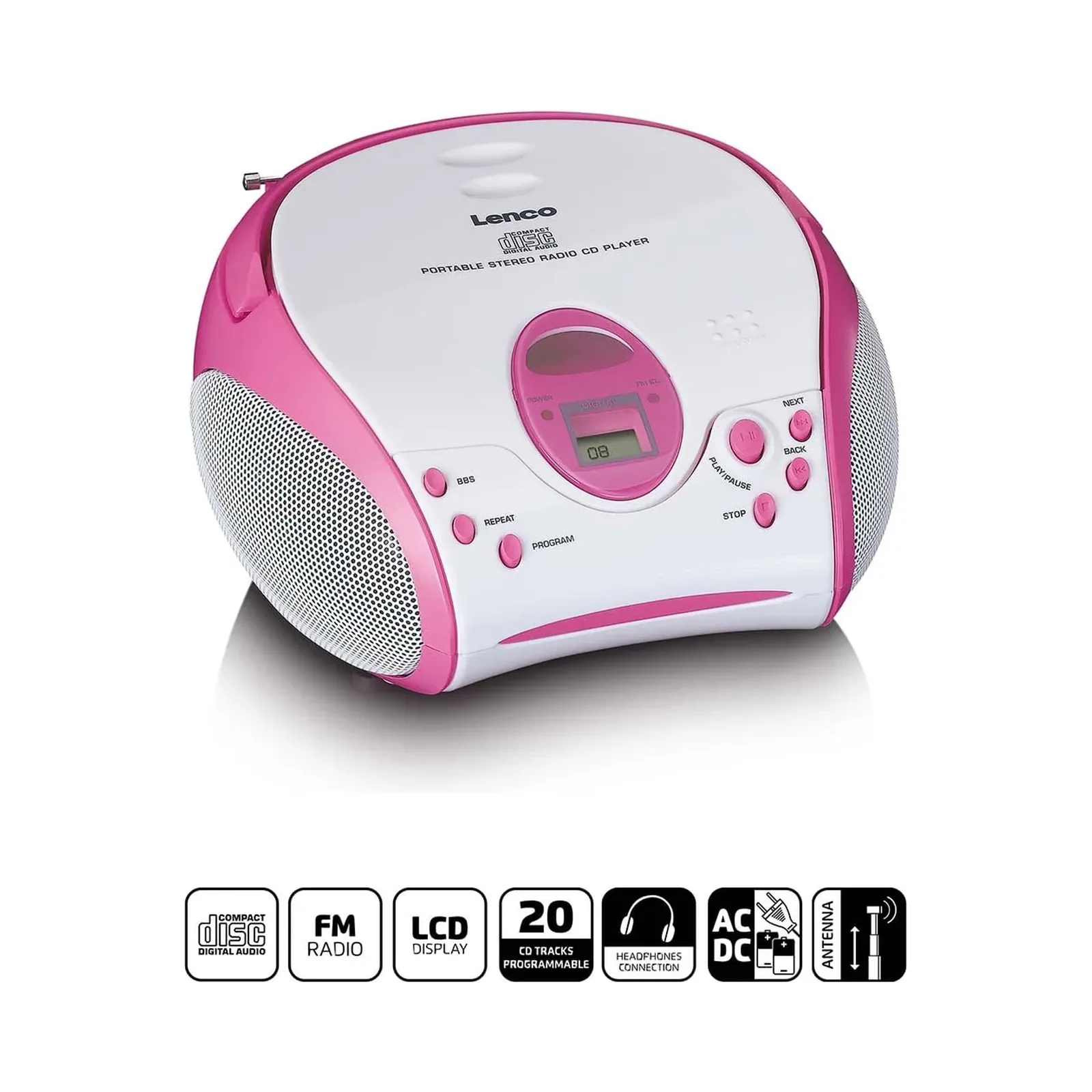 LENCO SCD-24PK kids - CD çalarlı taşınabilir stereo FM radyo