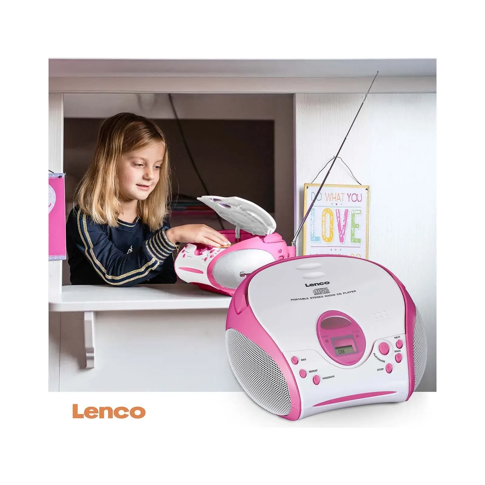 LENCO SCD-24PK kids - CD çalarlı taşınabilir stereo FM radyo